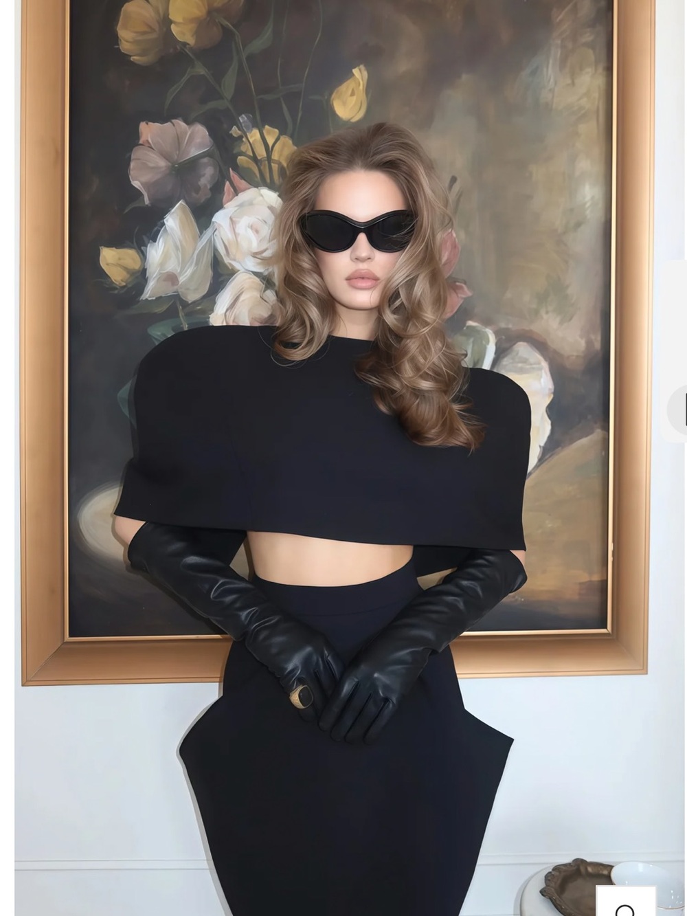 Asymmetrical Black Crop Dress with Structured Shoulders